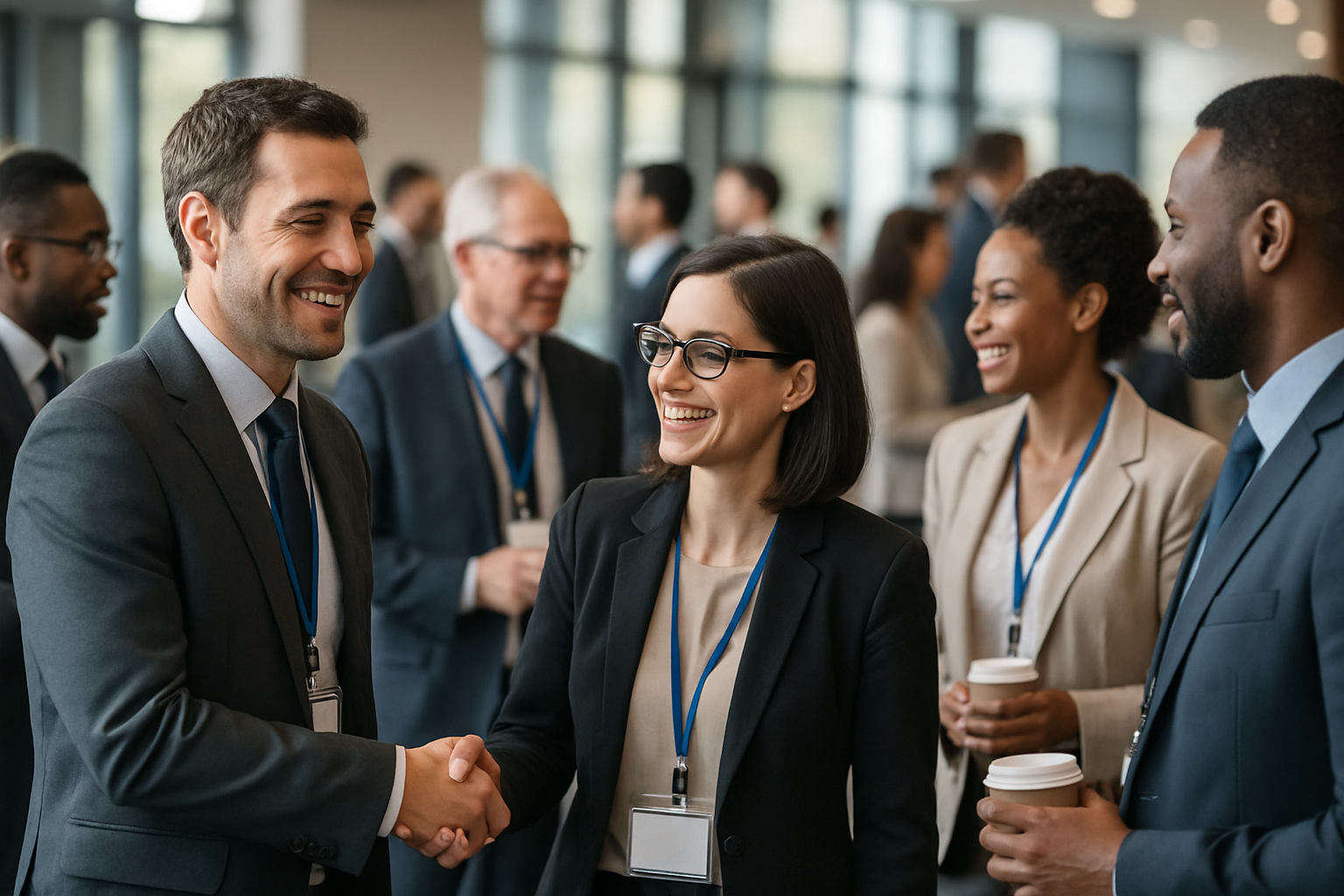 Business professionals networking at a conference
